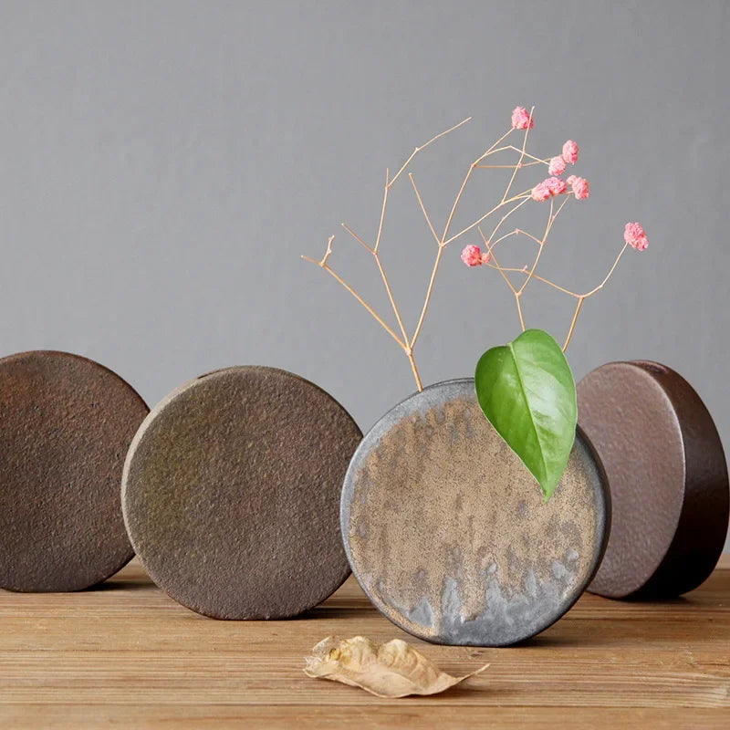 Retro Tea Ceremony Flower Ware Rough Pottery Vase Ornaments Zen Flower Arrangement Decorative Ceramic Tabletop Vase Ornaments