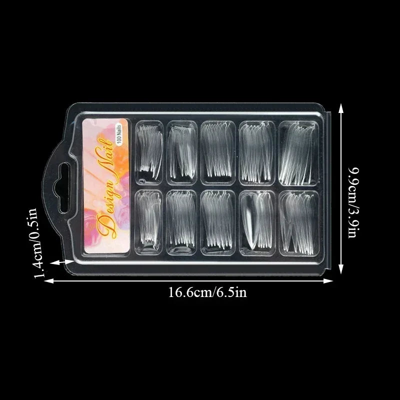 100pcs/box Natural Transparent Seamless Fake Nails Full Coverage False Nails Tips Short T-shaped Full Cover Tips For Nails