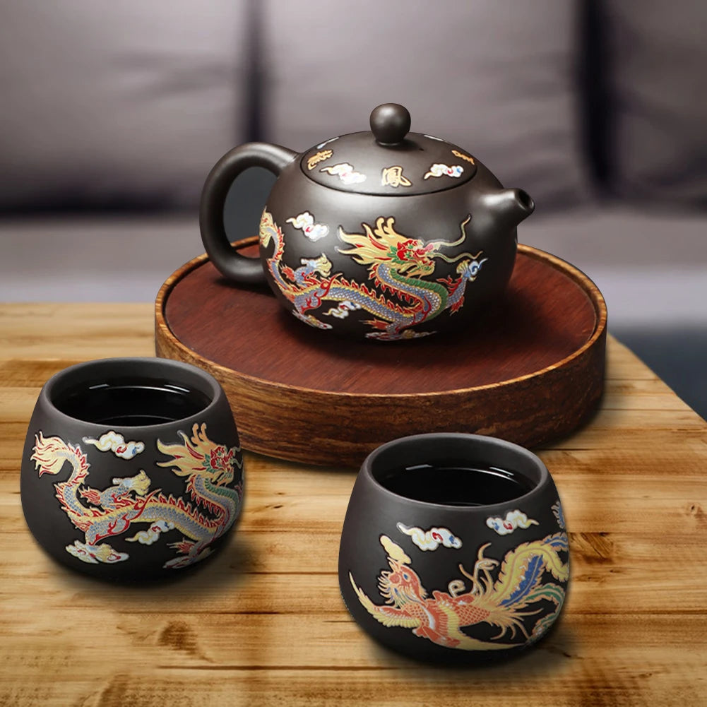 Chinese Style Color-changing Purple Clay Teapot, Anti-Scald Handle Purple Clay Teapot Ceramics Tea Set Gift For Tea Lover ﻿