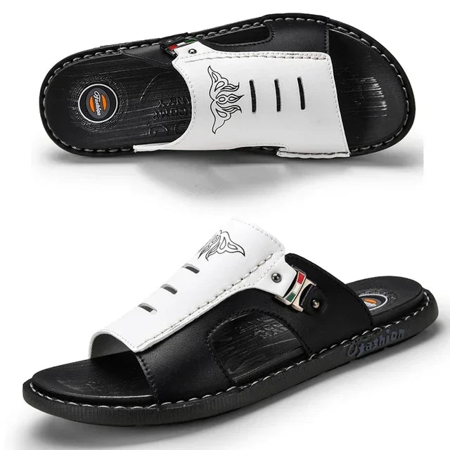 Men's Slippers Summer Leather Sandals New Non-slip Wear-resistant Beach Shoes Leather Sandals Casual Sandals Slippers Slides Men
