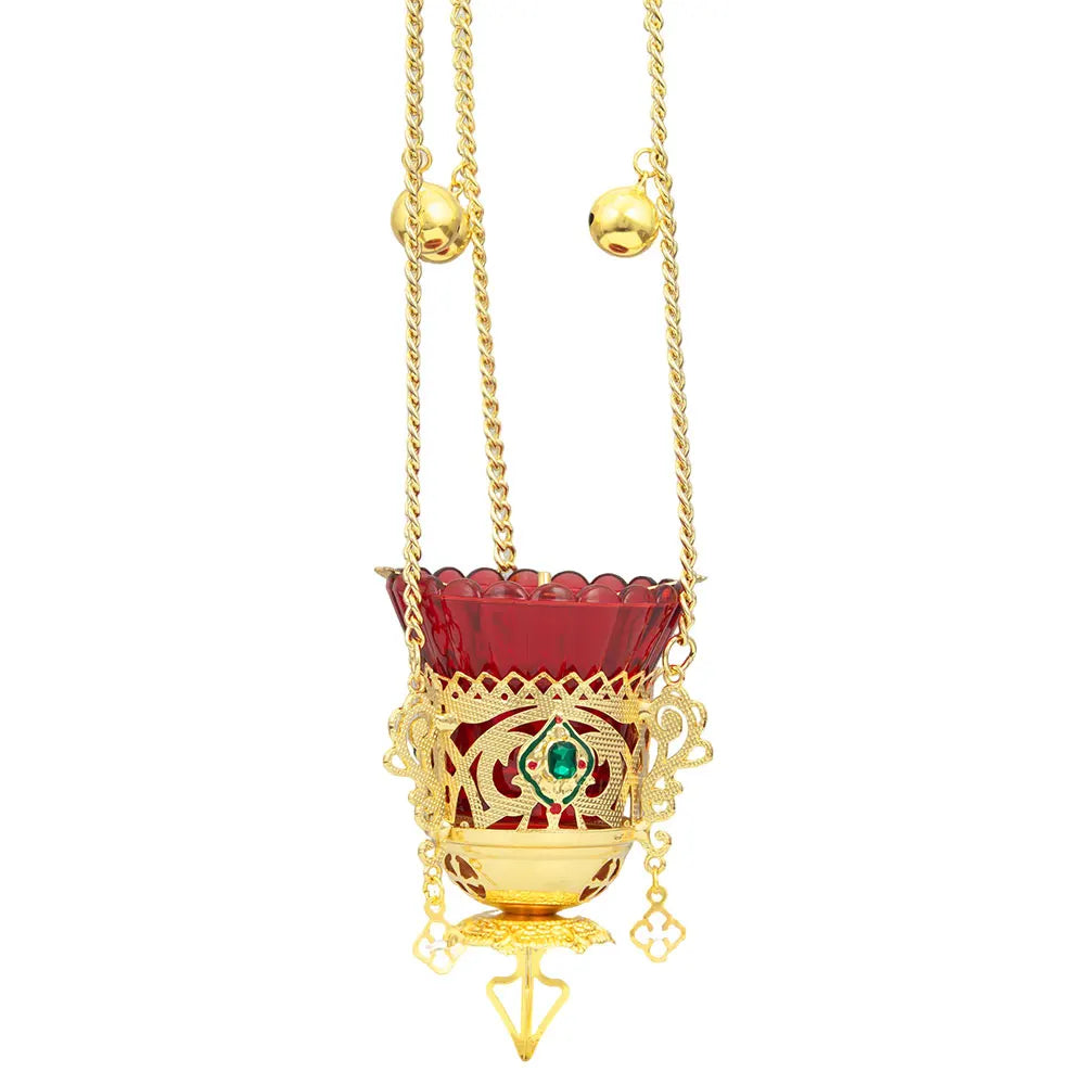 Orthodox Christian Hanging Oil Lamp,Orthodox Vigil Oil Lamps with Red Glass Cup,for Religious Ceremonies and Daily Use