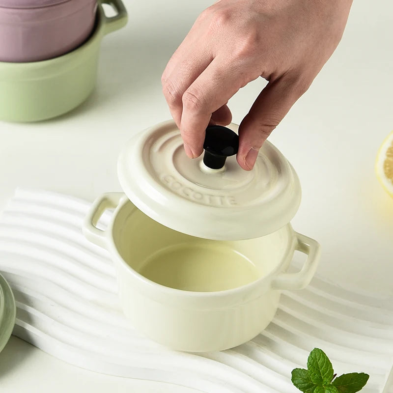 Ceramic covered bowl, mini double ear bowl, 6.5oz-200ml yogurt, steamed egg, and Shufulei small bowl