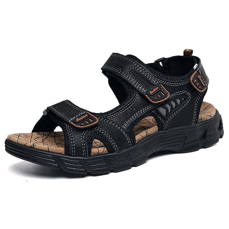 Classics Men's Sandals Summer Genuine Leather Sandals Handmade Outdoor Mesh Men Footwear Soft Breathable Metal Leather Slippers