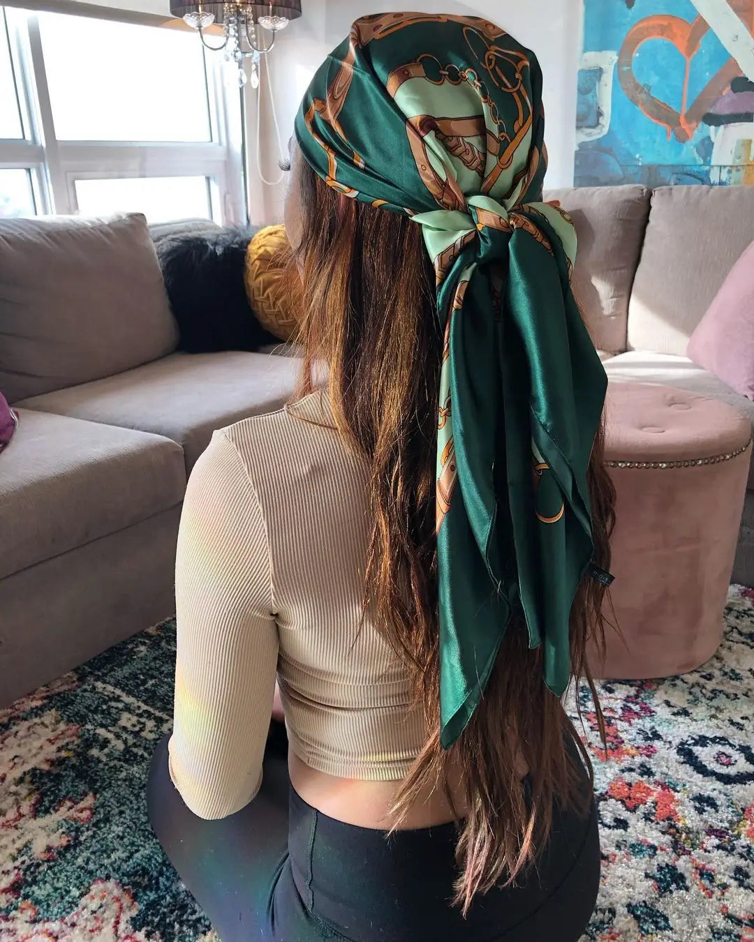 Silk Head Scarf Women Luxury Fashion Hair Scarve Summer Foulard Femme Satin Shawl Kerchief 90cm Square Headscarf Bandana Cheveux