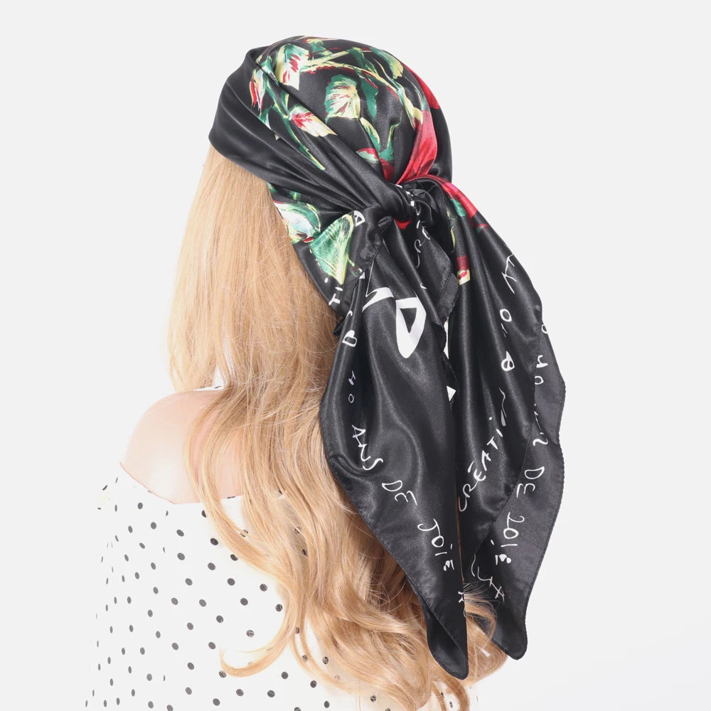 Silk Head Scarf Women Luxury Fashion Hair Scarve Summer Foulard Femme Satin Shawl Kerchief 90cm Square Headscarf Bandana Cheveux