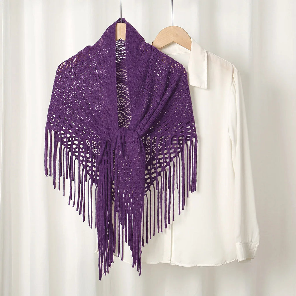 Women Triangle Scarf for Church Prayer Shawl Embroidered Lace Veil Floral Tassel Veils Mantillas for The Church's Pendant Scarve