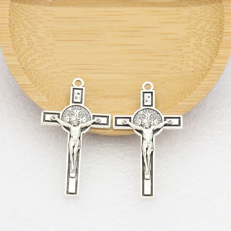 Metal Christian for Cross Jesus Pendant Catholic Charm Religious Ornament for DIY Rosary Necklace Car Keychain Decoration B03D