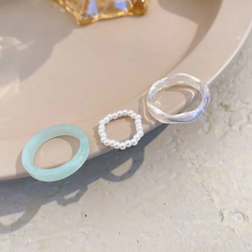 Minimalist Accessories Vegetarian Circle Women Pearl Ring Set Korean Style Resin Ring Popular Accessories Party Favors