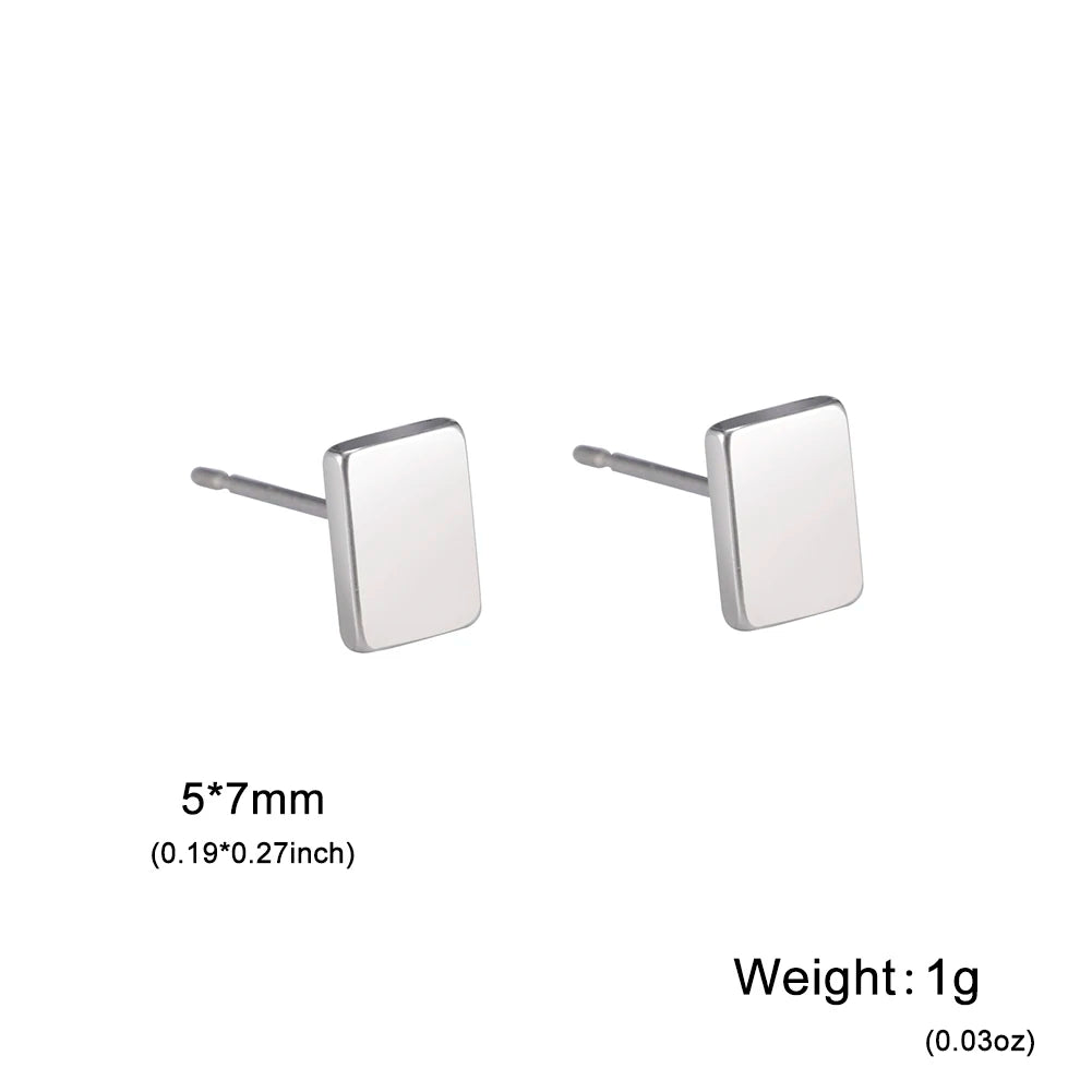 Skyrim Heart Stud Earrings Women Girls Stainless Steel Rectangle Oval Triangle Geometric Earring Minimalist Trend Jewelry Gifts