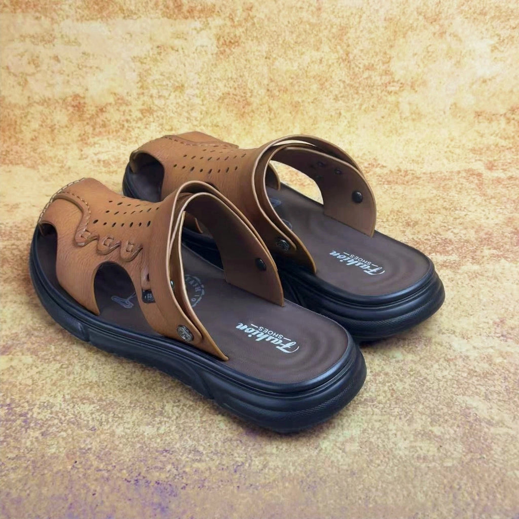 Summer Sandals for Men Outdoor Casual Sport Slippers PU Leather Non-slip Breathable Roman Shoes Two Uses Beach Flip-Flop Garden