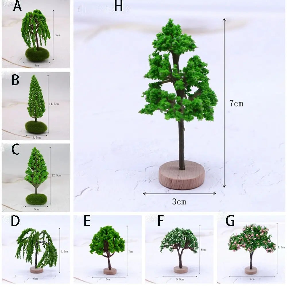 Plastic Model Trees Artificial Moss Rocks/Wooden Base Natural Green Dollhouse Mini Tree Simulation Bonsai Figurine
