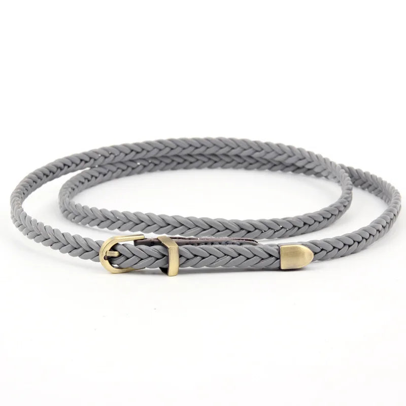 Woven Thin Belt Women's Fashion Casual Versatile Coat Girdle Gothic Retro Red Pin Pu Buckle Waistband