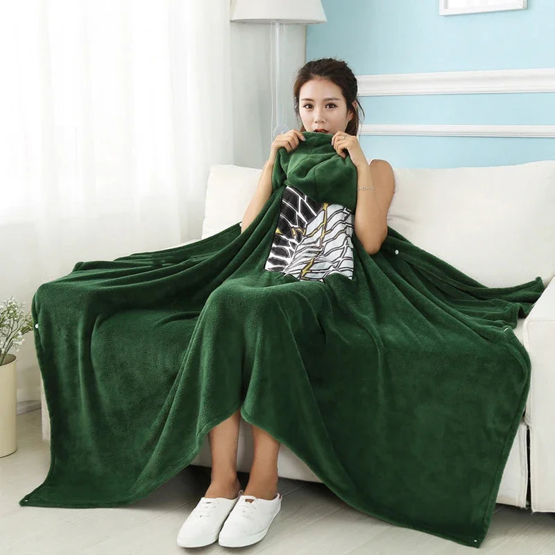 Attack on Titan Hoodie Cloak Anime Shingeki No Kyojin Pajamas Blanket Cloak Levi Cosplay Flannel Shawl Blanket Comfy Homewear