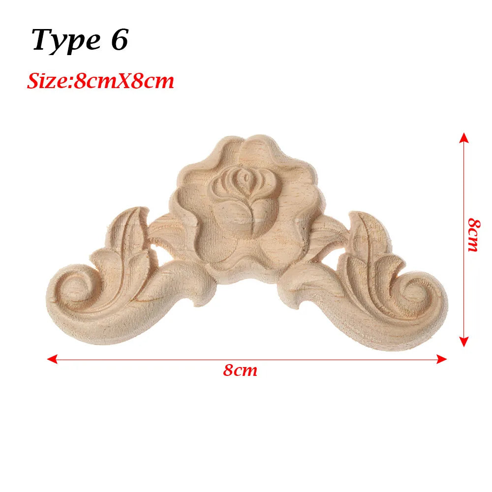 Floral Carved Corner Appliques Woodcarving Rose Natural Wooden Crafts Unpainted Door Adornment Furniture Ornament Home Decor