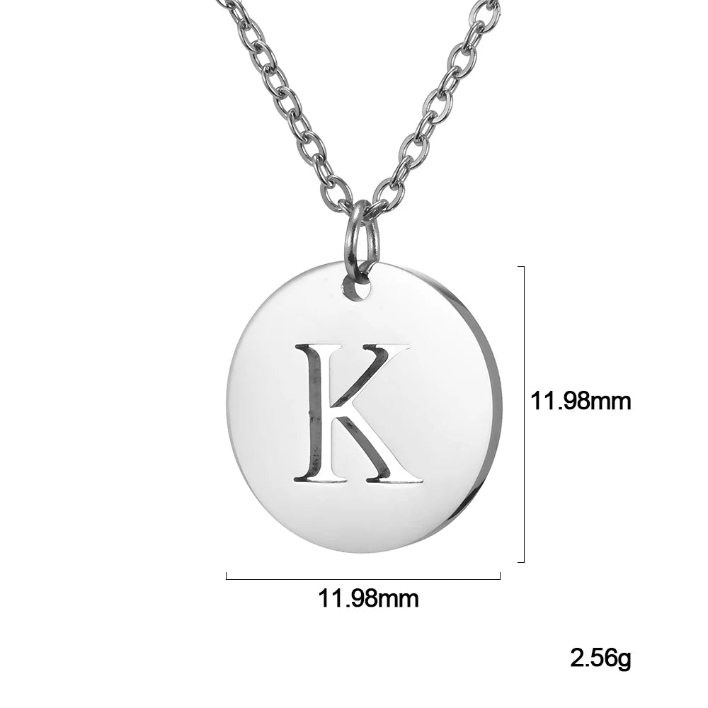 Kkjoy Fashion Stainless Steel Gold Color Minimalist Metal Round A-Z 26 Initials Necklace for Women Jewelry Gift Wholesale New in