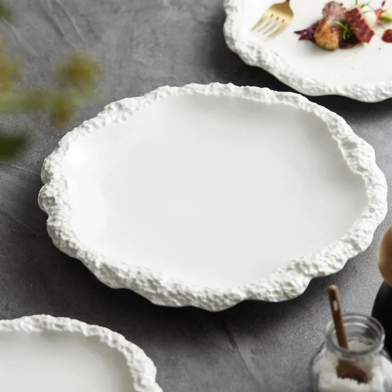 Rockpattern Skirt Plate Household Ceramic Flat Plates Vegetable Shallow Hotel Tableware INS Style Western Food Kitchen Plate