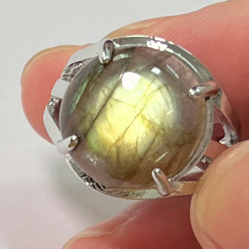 Ring Natural Stone Round Bead Blue Labradorite Adjustable Finger