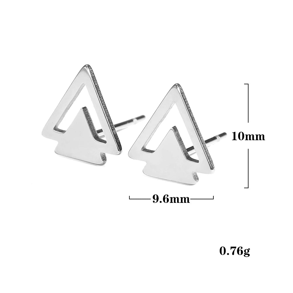 Skyrim Heart Stud Earrings Women Girls Stainless Steel Rectangle Oval Triangle Geometric Earring Minimalist Trend Jewelry Gifts