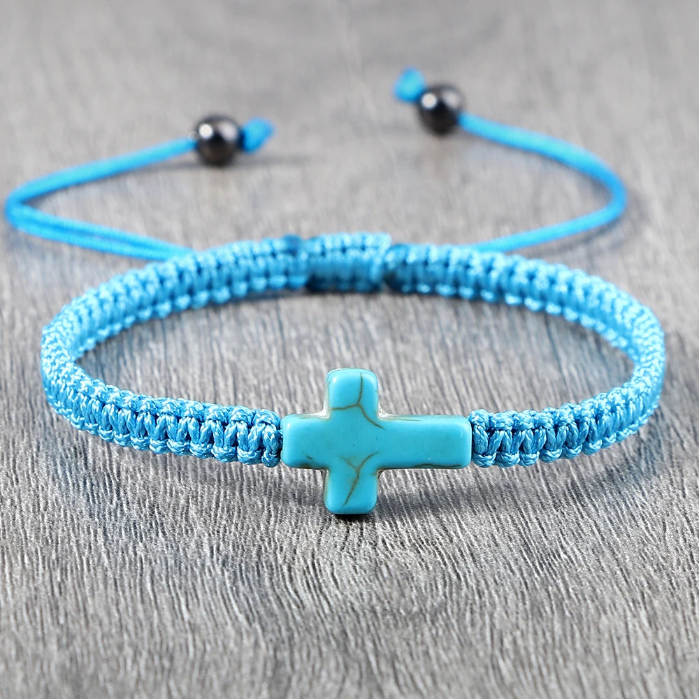 Simple Cross Prayer Bracelets Handmade Black White Braided Rope Couple Bracelets Men Women Fitness Wrap Wristbands Jewelry Gifts