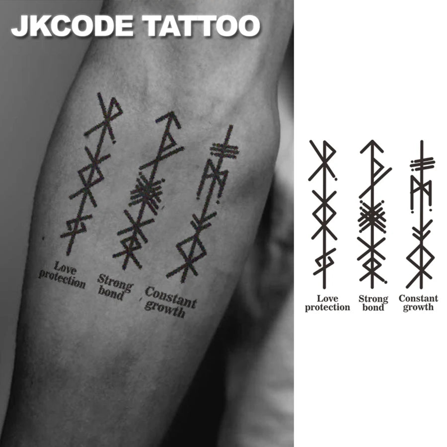 Herbal Tattoo Ancient Viking Peace Ancient Text Totem "Love" "Strong Bond" Meaning Pattern Finger Tattoo Rock Style Hand Neck Finger Tattoo Cool Men's and Women's Totem Multi-Purpose Tattoo Sticker Long-Lasting Waterproof for
