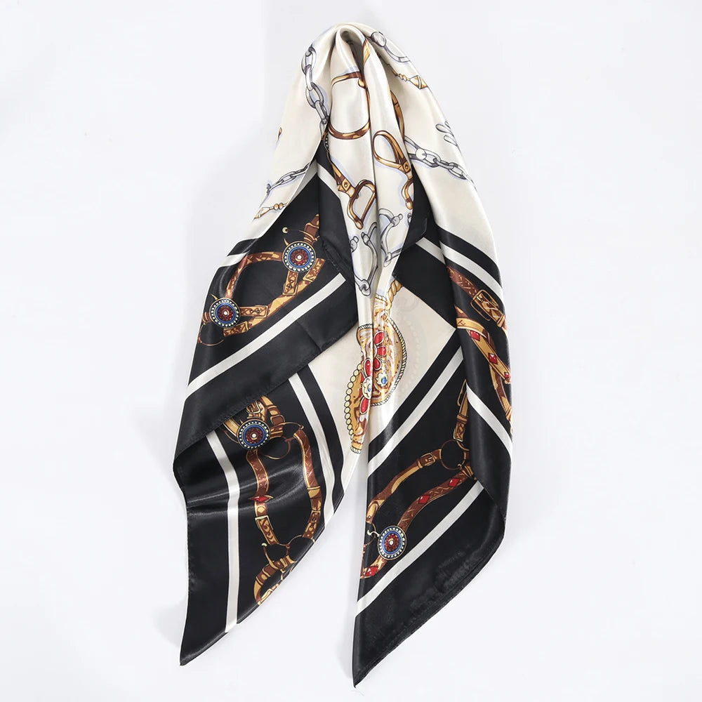 Silk Head Scarf Women Luxury Fashion Hair Scarve Summer Foulard Femme Satin Shawl Kerchief 90cm Square Headscarf Bandana Cheveux