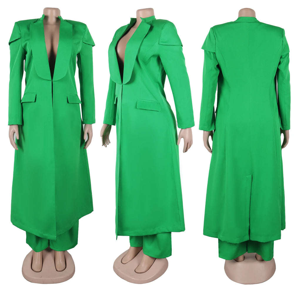 CM.YAYA Women's Set Full Sleeve X-Long Blazer Coat+ Long Pant Suit 2025 Spring Streetwear Two 2 Piece Set Africa OL Work Outfits