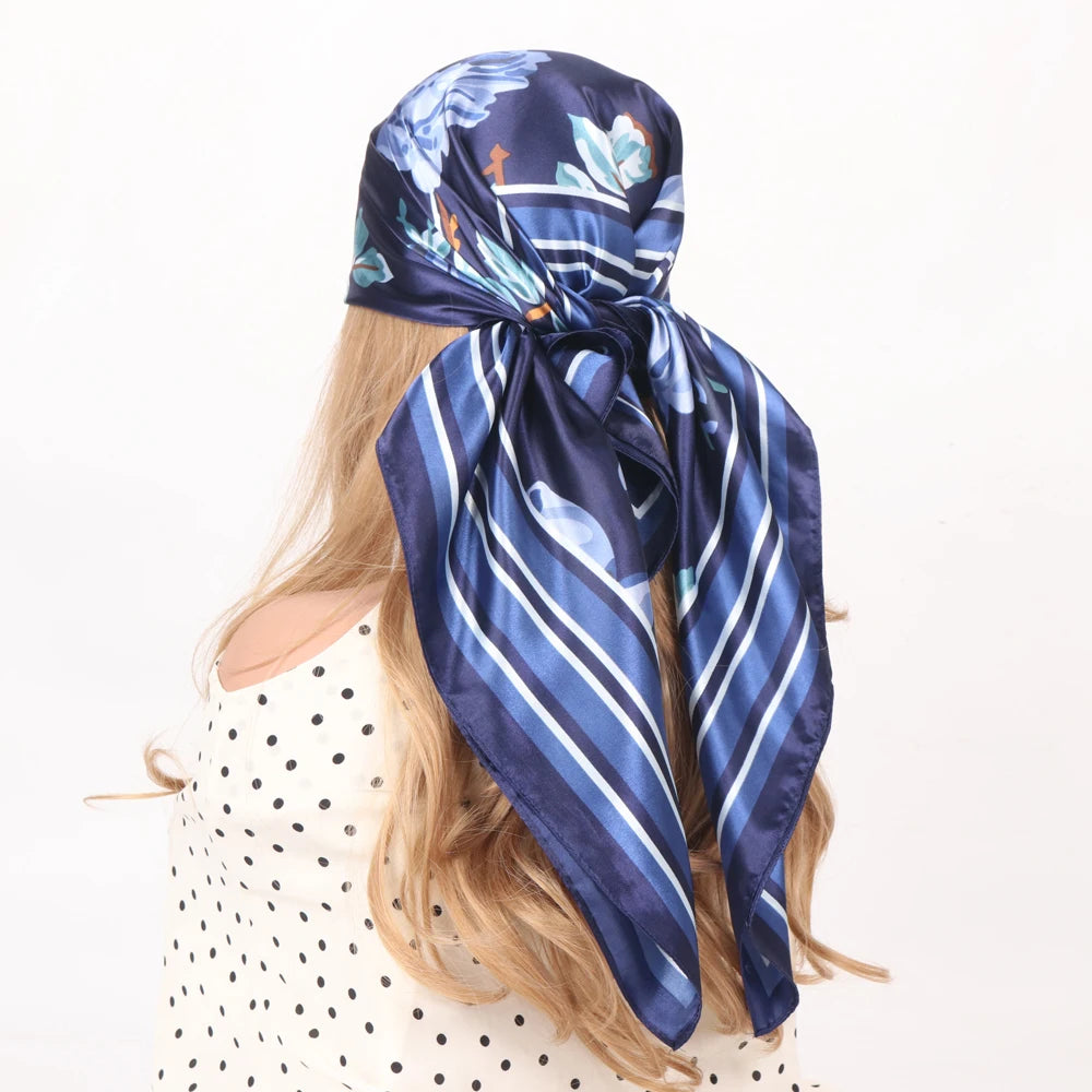 Silk Head Scarf Women Luxury Fashion Hair Scarve Summer Foulard Femme Satin Shawl Kerchief 90cm Square Headscarf Bandana Cheveux