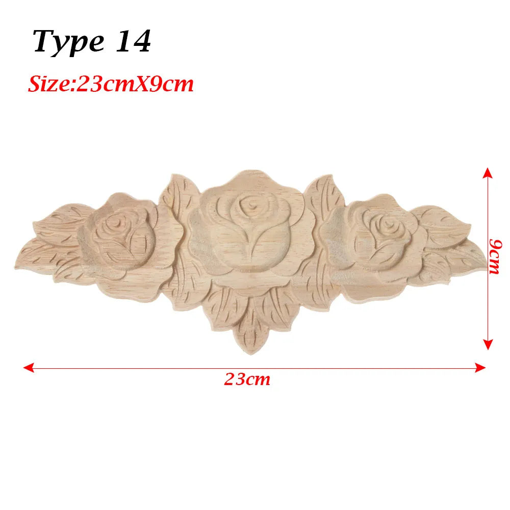 Floral Carved Corner Appliques Woodcarving Rose Natural Wooden Crafts Unpainted Door Adornment Furniture Ornament Home Decor