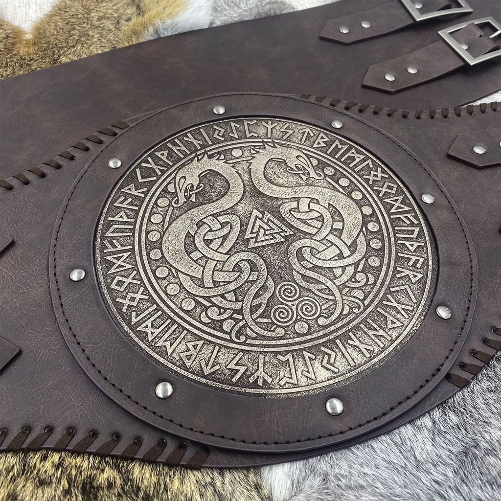 Viking style wide embossed PU leather belt with medieval Nordic style Renaissance knight armor waist belt accessory suitable f