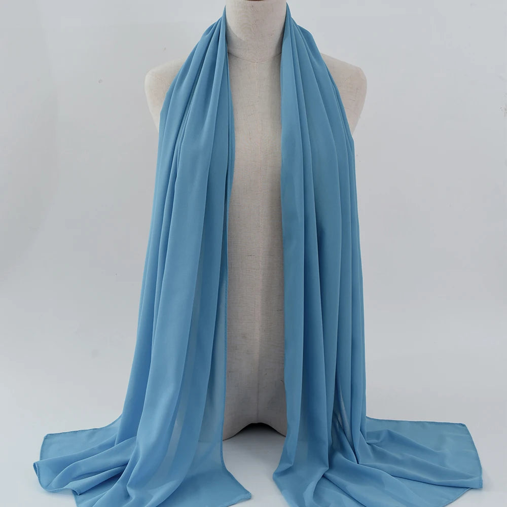 Fashion Pearl Chiffon Hijab Shawls Of Muslim Women Solid Color Head Wraps Scarf For Ladies