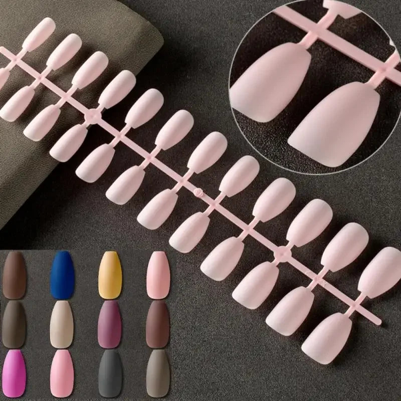 24tips/pc French White Fake Nails Matte /Glossy Detachable Long Square Natural False Press on Nails Manicure Faux Ongles
