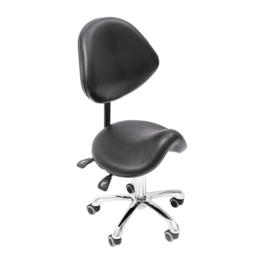 Rolling Saddle Stool Work Chair Height Adjustable  with Wheels +Backrest Heavy Duty