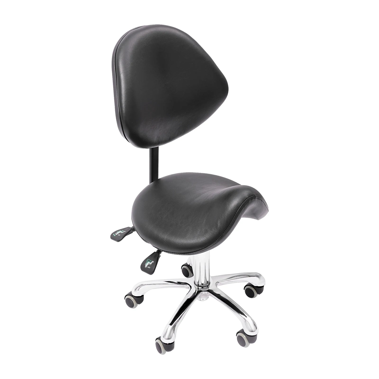 Rolling Saddle Stool Work Chair Height Adjustable  with Wheels +Backrest Heavy Duty
