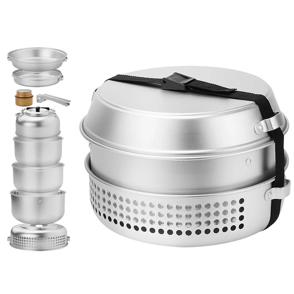 10pcs Camping Stove Kit Camping Pot Pan Stove Set for Outdoor Camping Cooking Backpacking