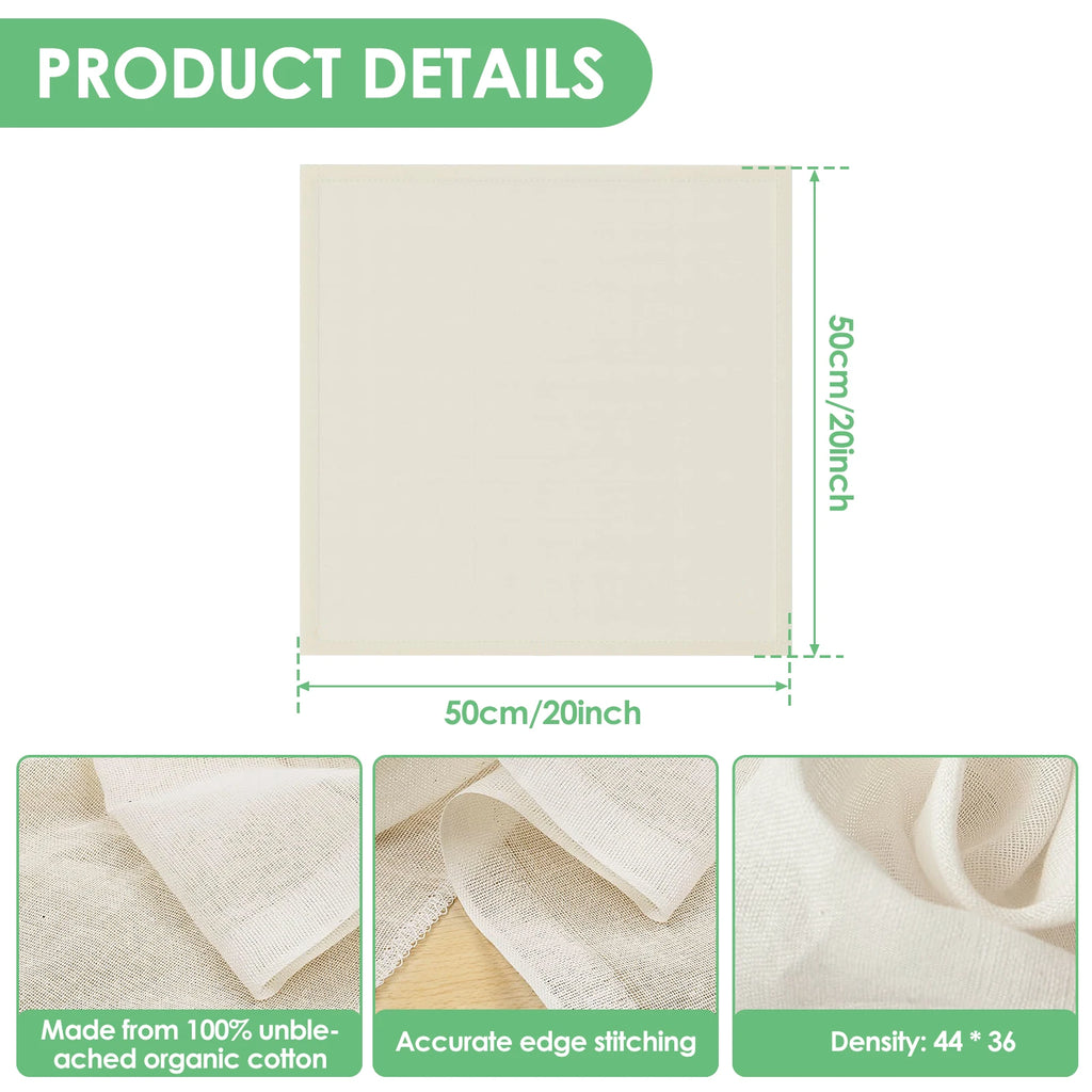 12Pcs Cheese Cloths Natural Unbleached Cotton Cheesecloth 20 Inch Square Cheese Cloths Reusable Organic Cheesecloth Cotton Cloth