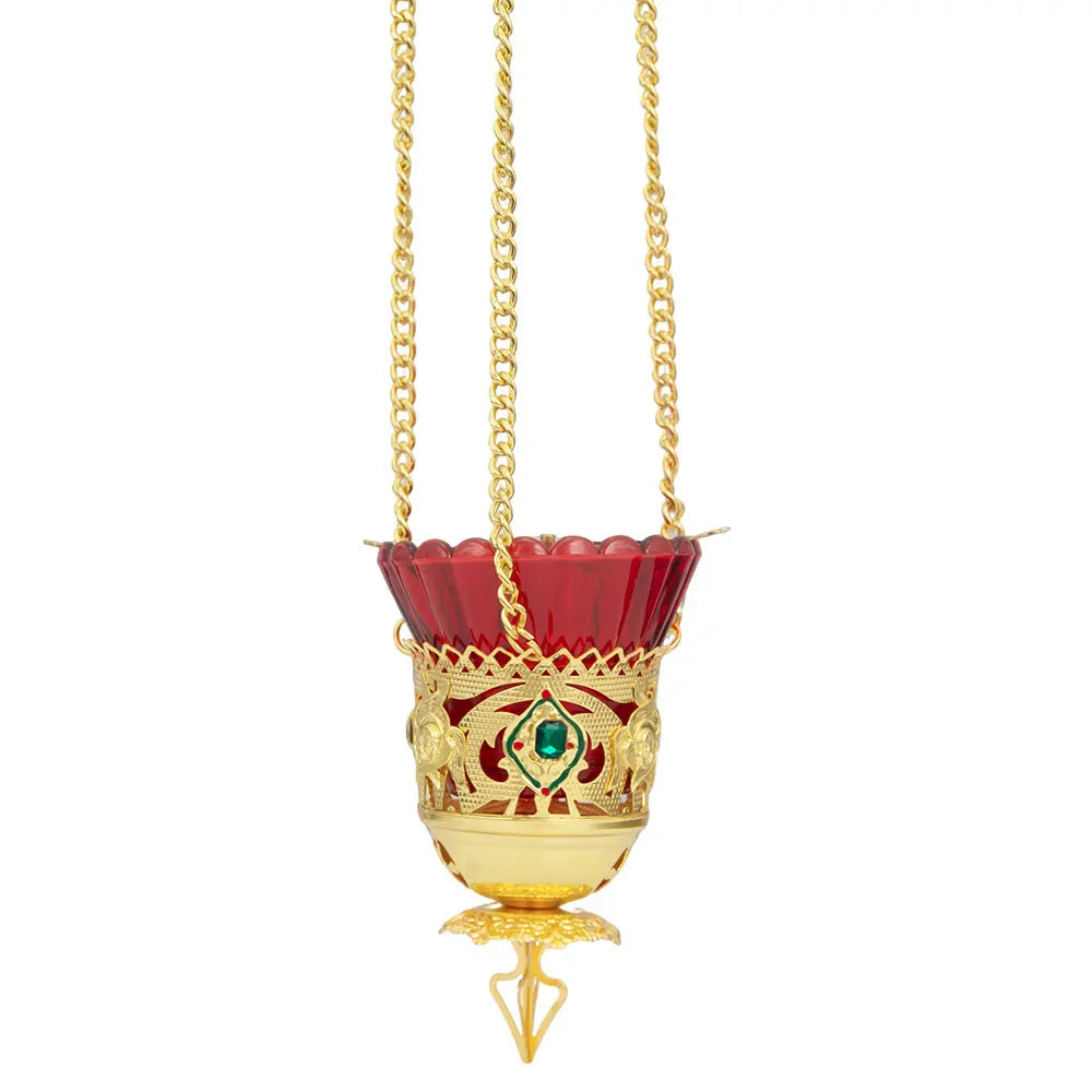 Orthodox Christian Hanging Oil Lamp,Orthodox Vigil Oil Lamps with Red Glass Cup,for Religious Ceremonies and Daily Use