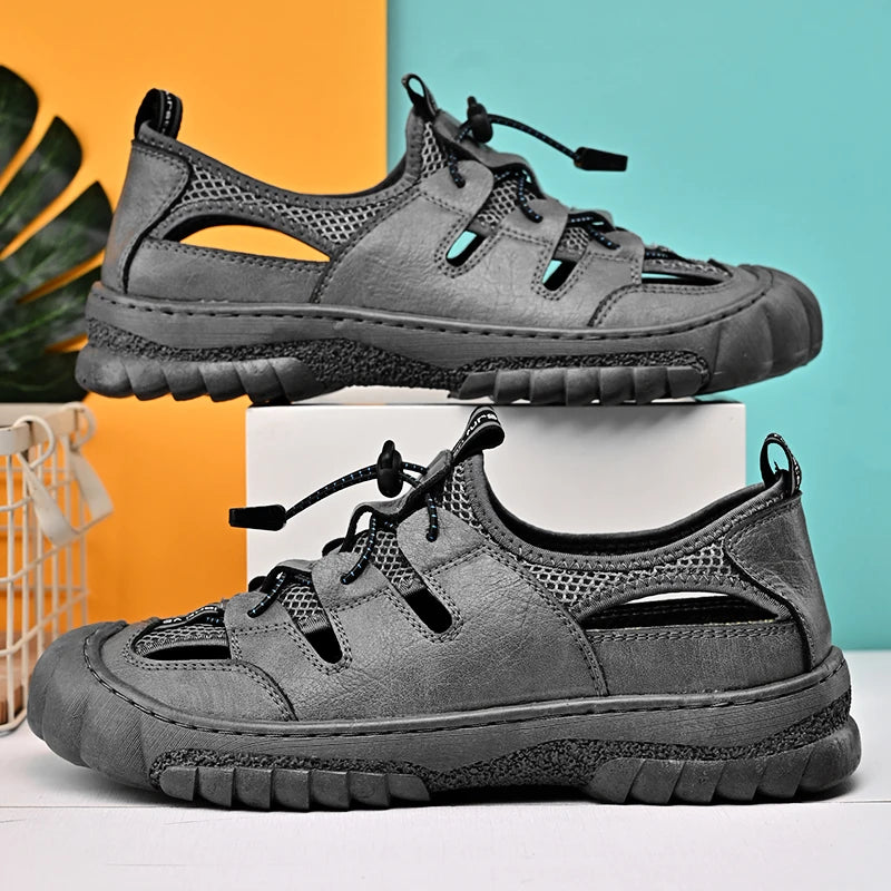 Summer Men Sandals Genuine Leather Mens Casual Shoes Outdoor Men Leather Sandals for Men Beach Shoes Roman mens Shoes
