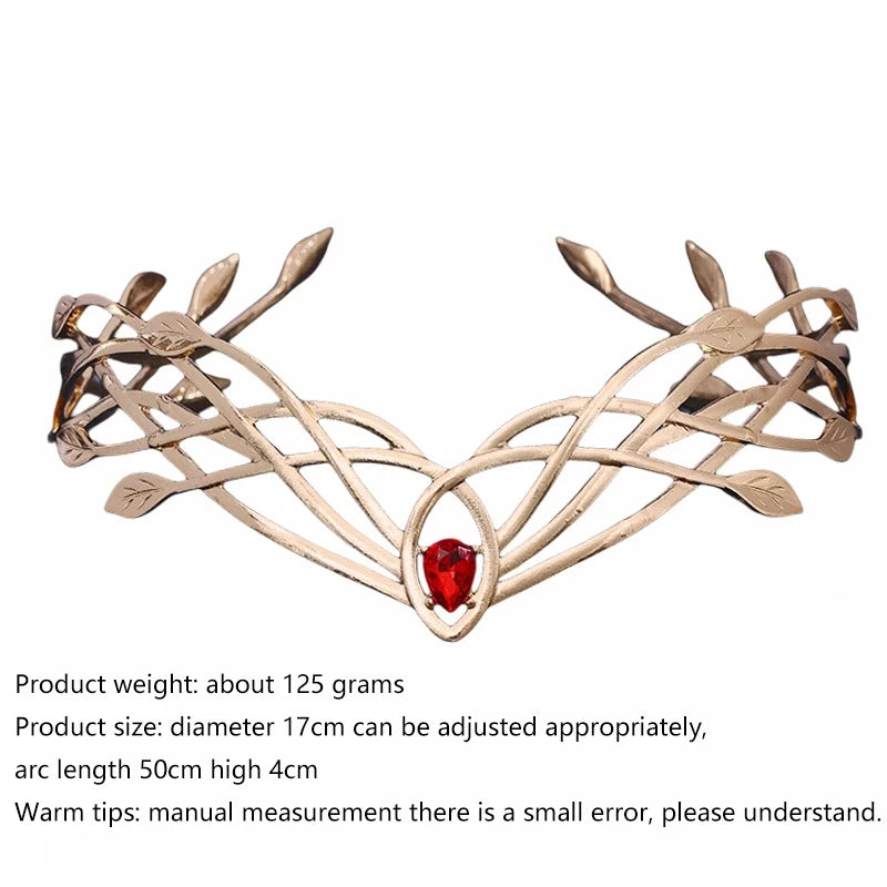 Goddess Cosplay Forehead Round Elves Crowns Tiara Women Man Vintage Leaf Headband Bridal Hair Accessories Crown Wedding Headwear