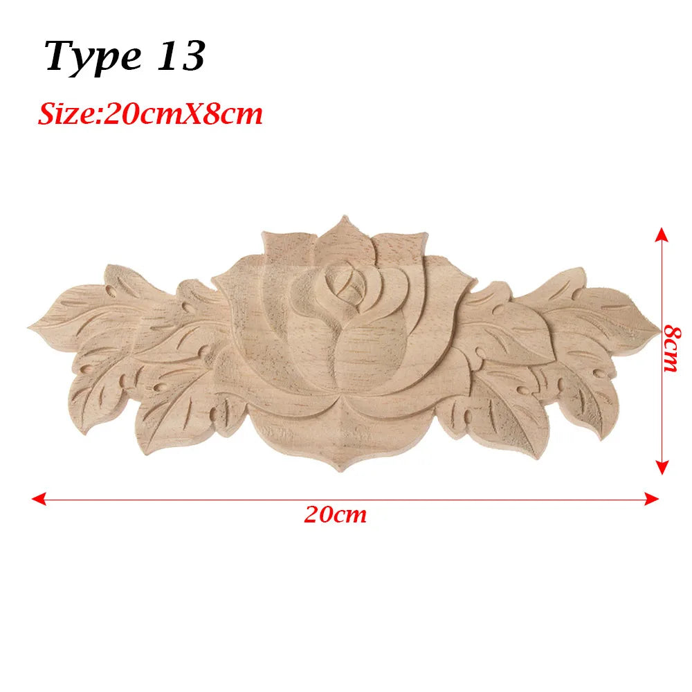 Floral Carved Corner Appliques Woodcarving Rose Natural Wooden Crafts Unpainted Door Adornment Furniture Ornament Home Decor