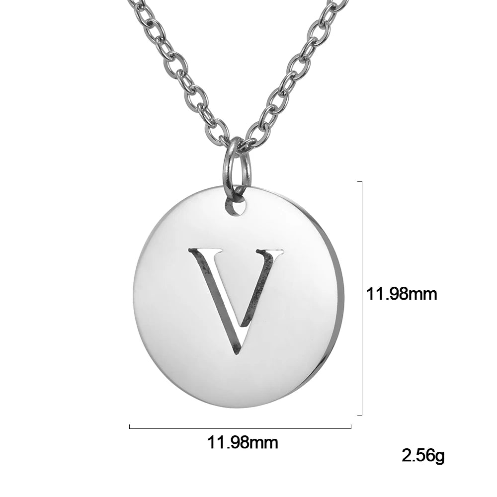 Kkjoy Fashion Stainless Steel Gold Color Minimalist Metal Round A-Z 26 Initials Necklace for Women Jewelry Gift Wholesale New in