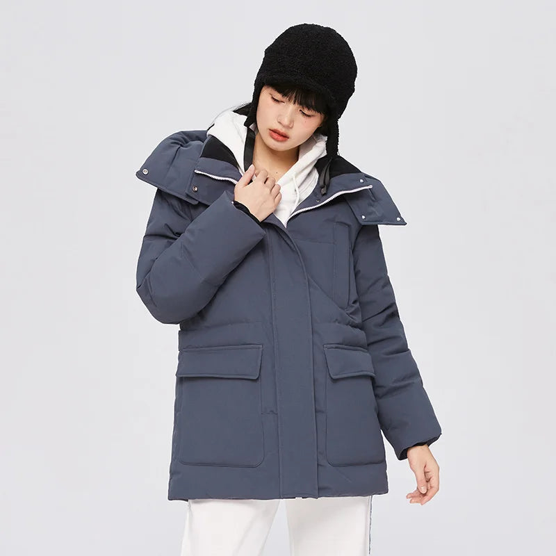 Semir Down Jacket Women Mid-Length Detachable Hooded 2023 Winter New Three-Proof Loose Warm Work Jacket