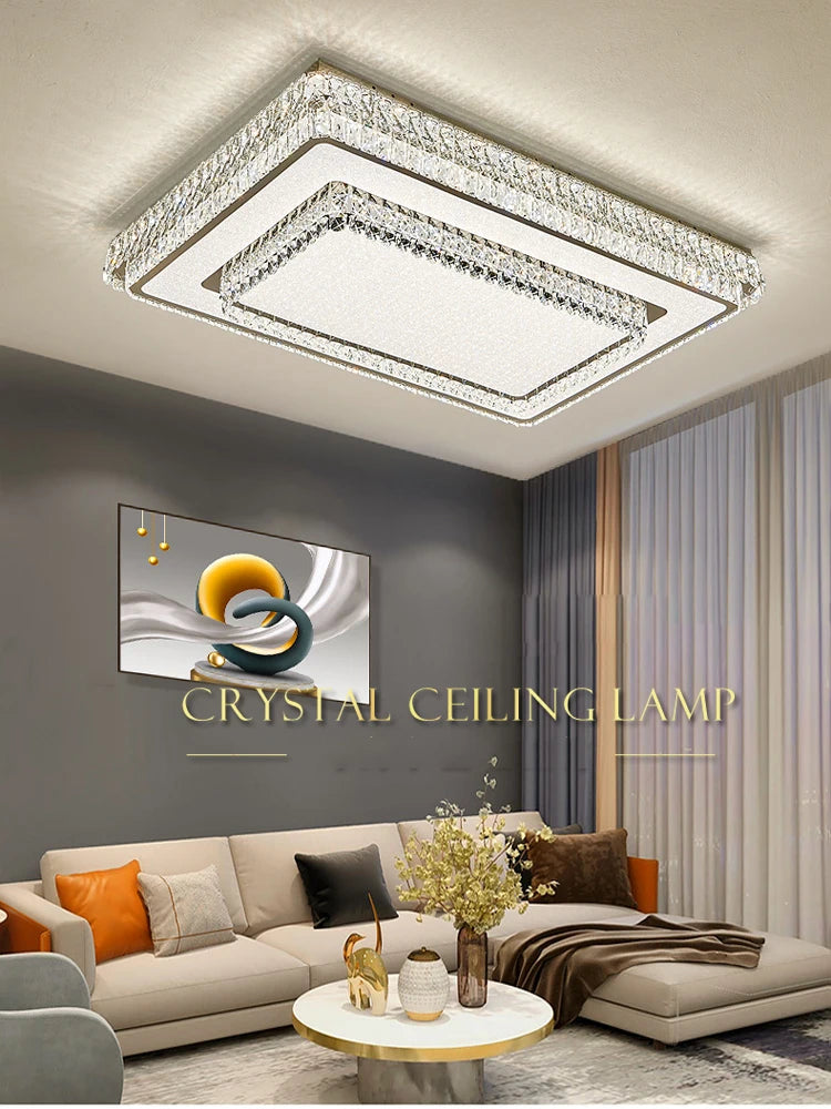 Round Crystal Led Ceiling Lamp 2024 Luxury Minimalist Lights for Bedroom Rectangle Ceiling Chandelier