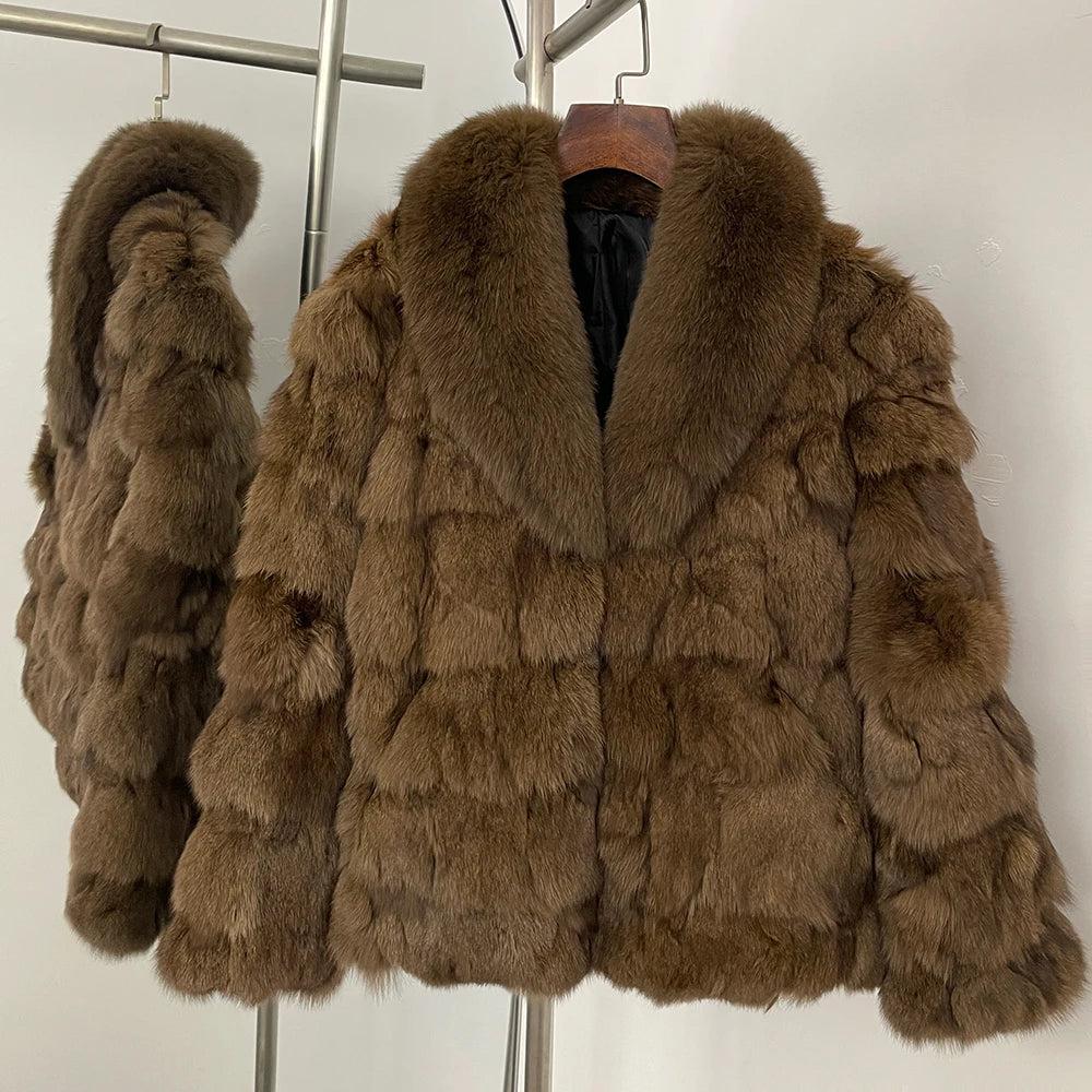 MENINA 2025 Winter Jacket Women Real Fox Fur Coat  Natural Fox Fur Collar Outerwear Thick Warm Sleeve Fashion Streetwear