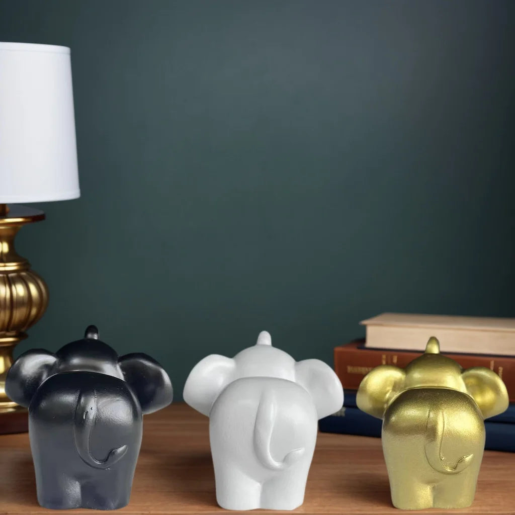 Scandinavian Style Black and White Gold Elephant Statue Ornaments, Auspicious Meaning Home Decoration, Fashionable and Exquisite Decoration for Living Room and Study, Convey the Warm Atmosphere