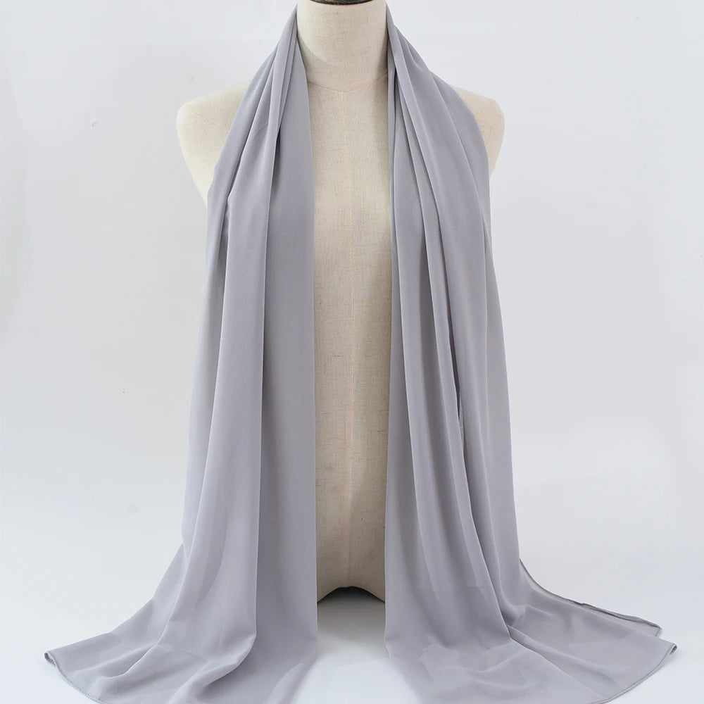 Fashion Pearl Chiffon Hijab Shawls Of Muslim Women Solid Color Head Wraps Scarf For Ladies