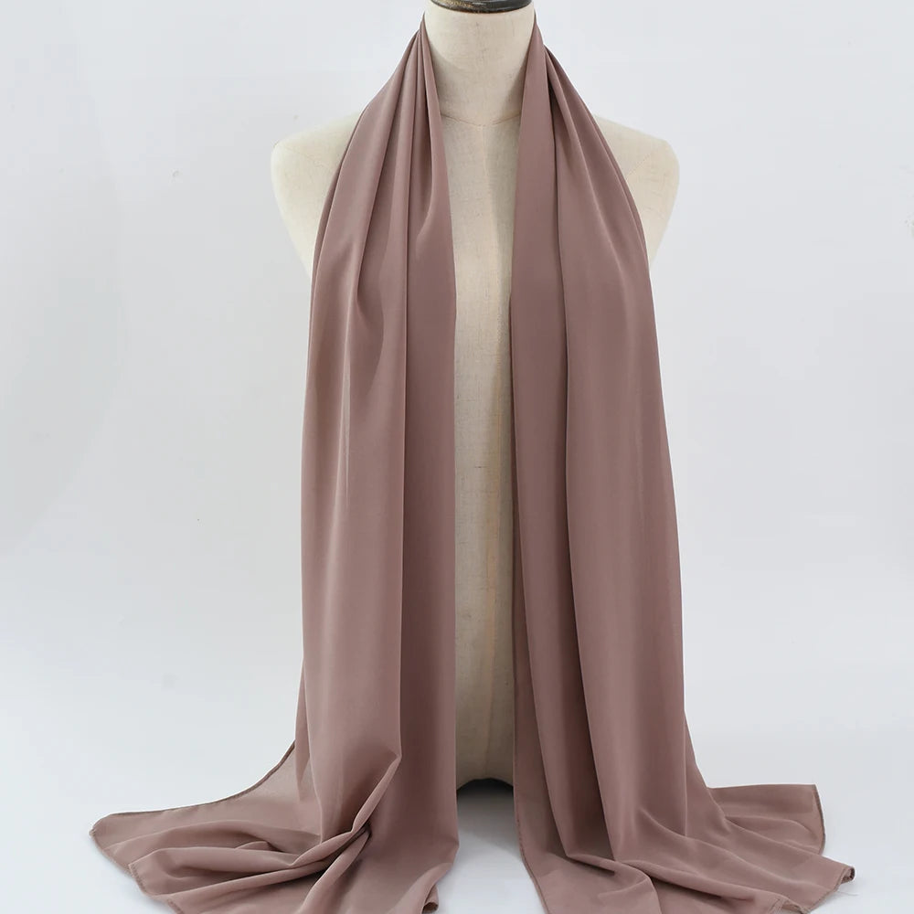 Fashion Pearl Chiffon Hijab Shawls Of Muslim Women Solid Color Head Wraps Scarf For Ladies