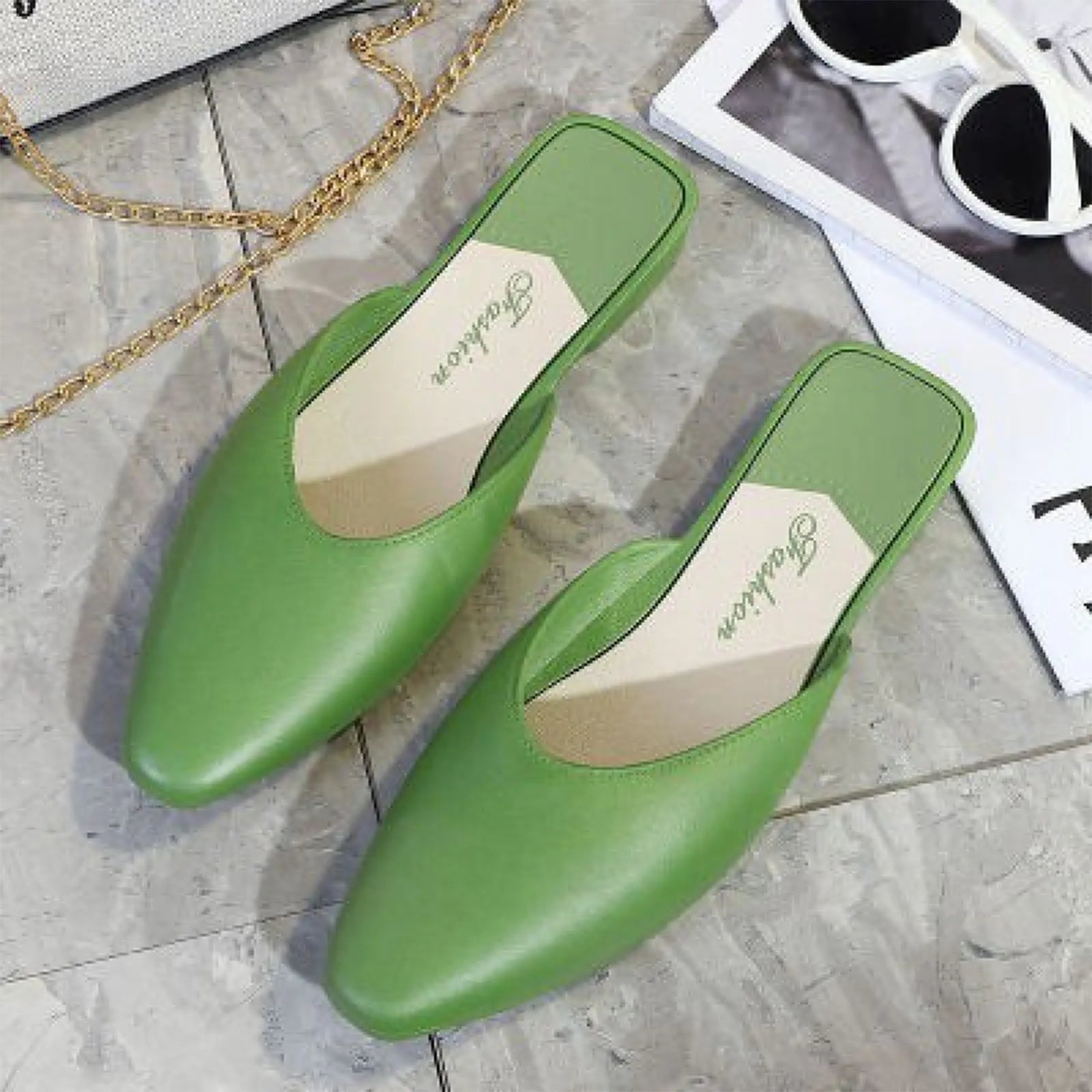 Fashion Women's Outdoor Flat Low-heeled Slip-on Lazy Sandals Semi-slip-on Pointed-toe Shoes Elegant Women Mules Concise Slippers