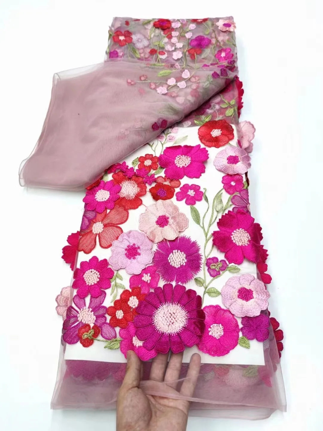 Unilateral embroidered cloth 3D applique embroidered fabric high-end women's dresses wedding dress material