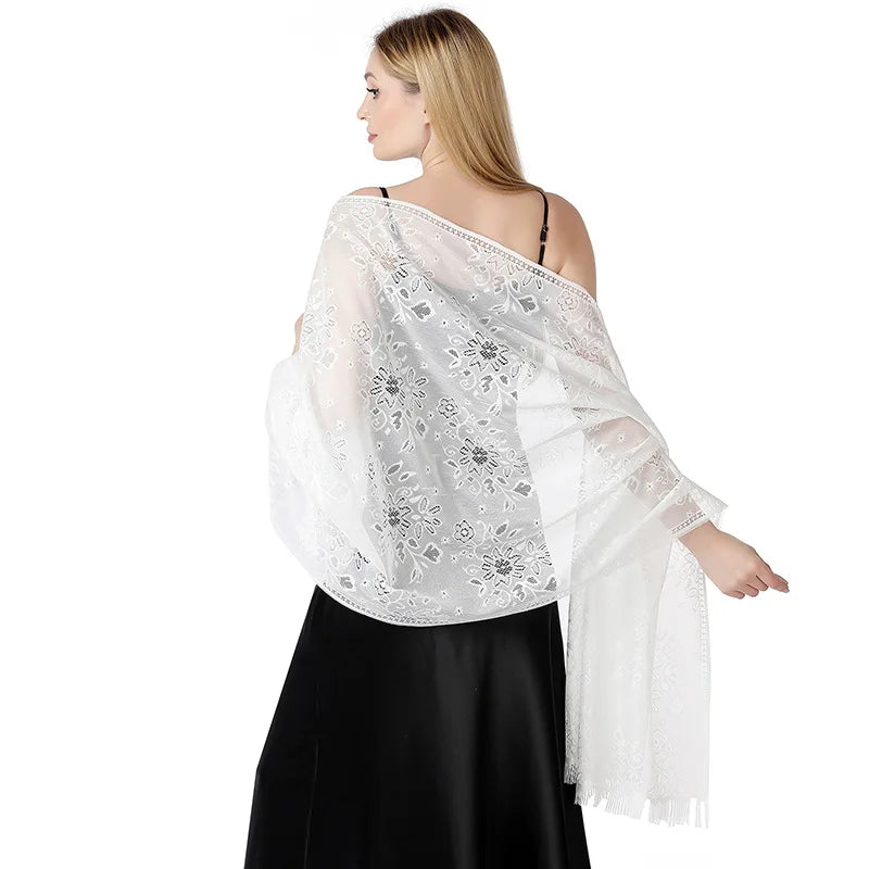 Pure Color Floral Mesh Lace Shawls for Women Evening Dresses Shawl Bridal Bridesmaid Wedding Boleros Lady Party Capes Wraps