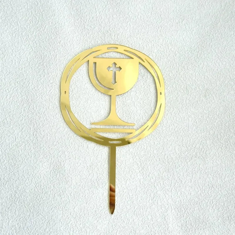 Cross Christ Jesus Birthday Cake Topper Gold Acrylic Dove Cross for Eucharist Baby Baptism Party Cake Toppers Dessert Decoration